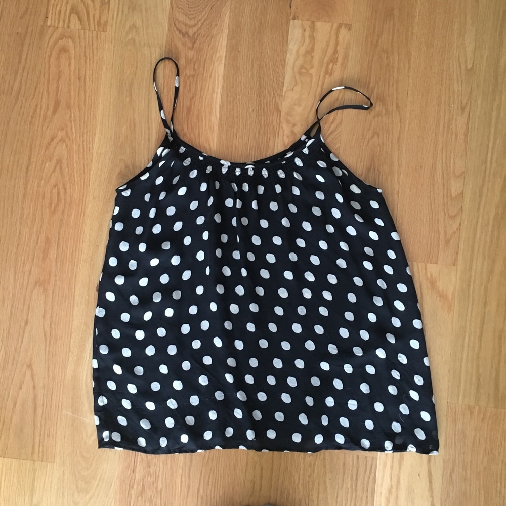 Tucker black and white silk tank, polka dots, S
